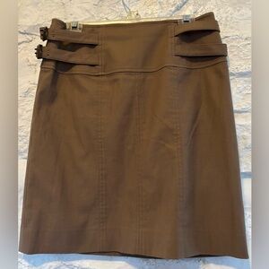 Etcetera Brown Buckle Accent Straight Skirt Cotton Blend Size 8